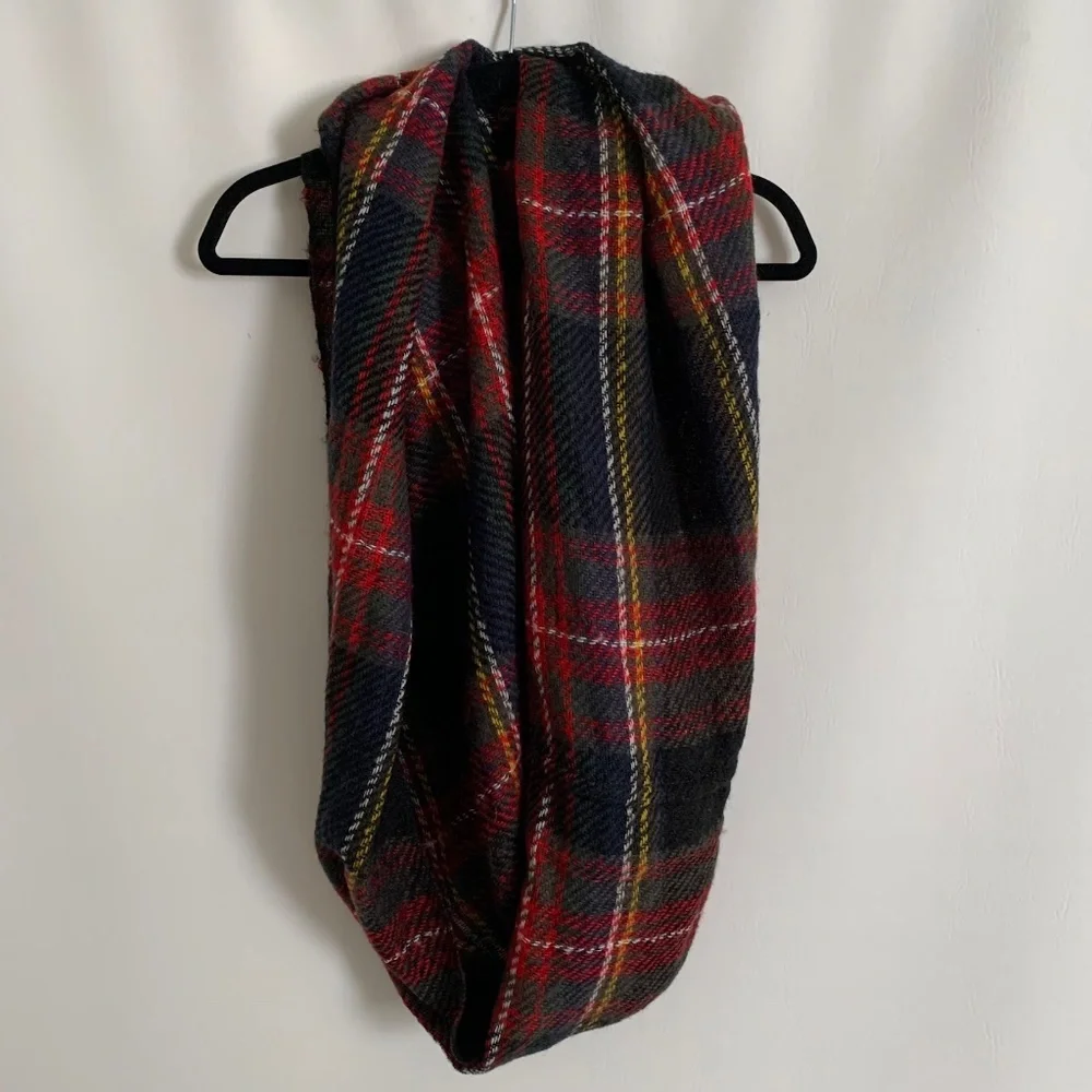 Red Tartan Plaid Knit Infinity Scarf